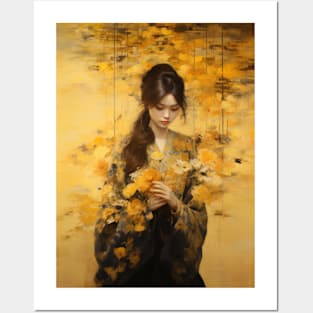 Japanese Girl With Flowers Posters and Art